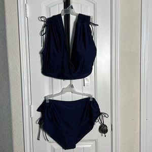 Time and Tru 2pc Ruched Plus Bikini Top/Keyhole Plus Bikini Bottom Set NWT